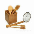 Five Pieces Bamboo Tools Set, Includes Holder, Rice Spoon, Spatula, Tong and Spider Skimmer